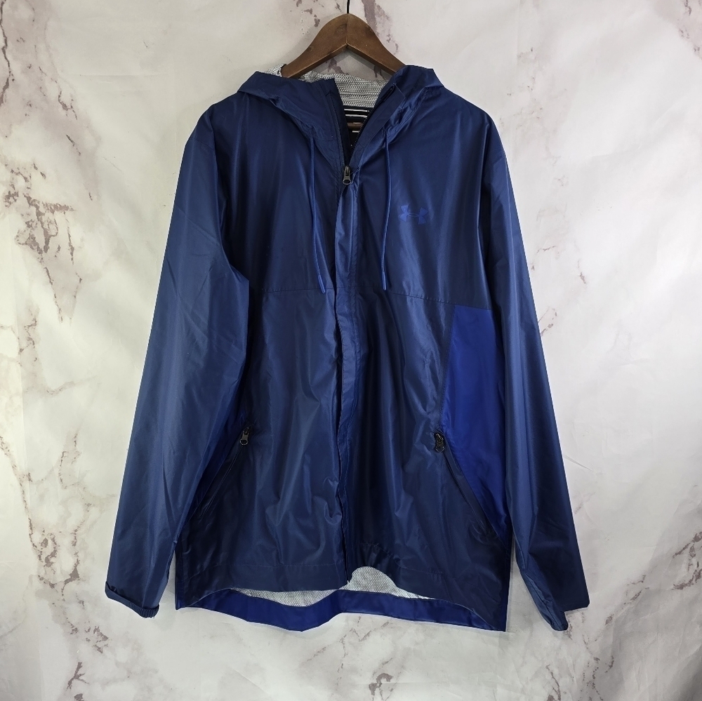Under Armour Rain Jacket Men XL Blue Cloud Strike Storm Seam Gore Waterproof